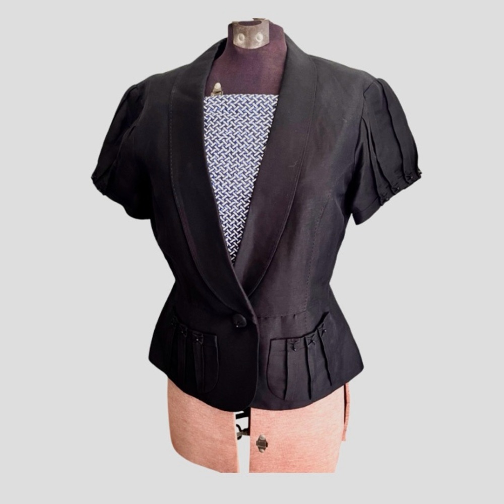 Max Studio Black Linen-Silk Short Sleeve Blazer Jacket S